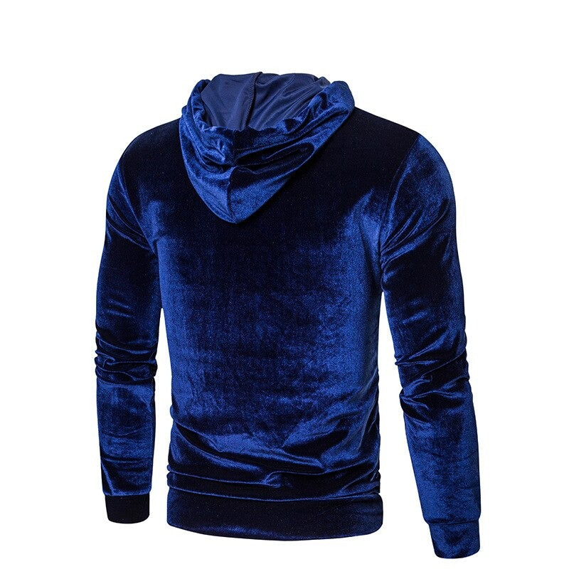 Men's long-sleeve velour hoodie with drawstring hood