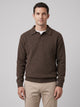 Men's Textured Knitted Polo Jumper in coffee brown