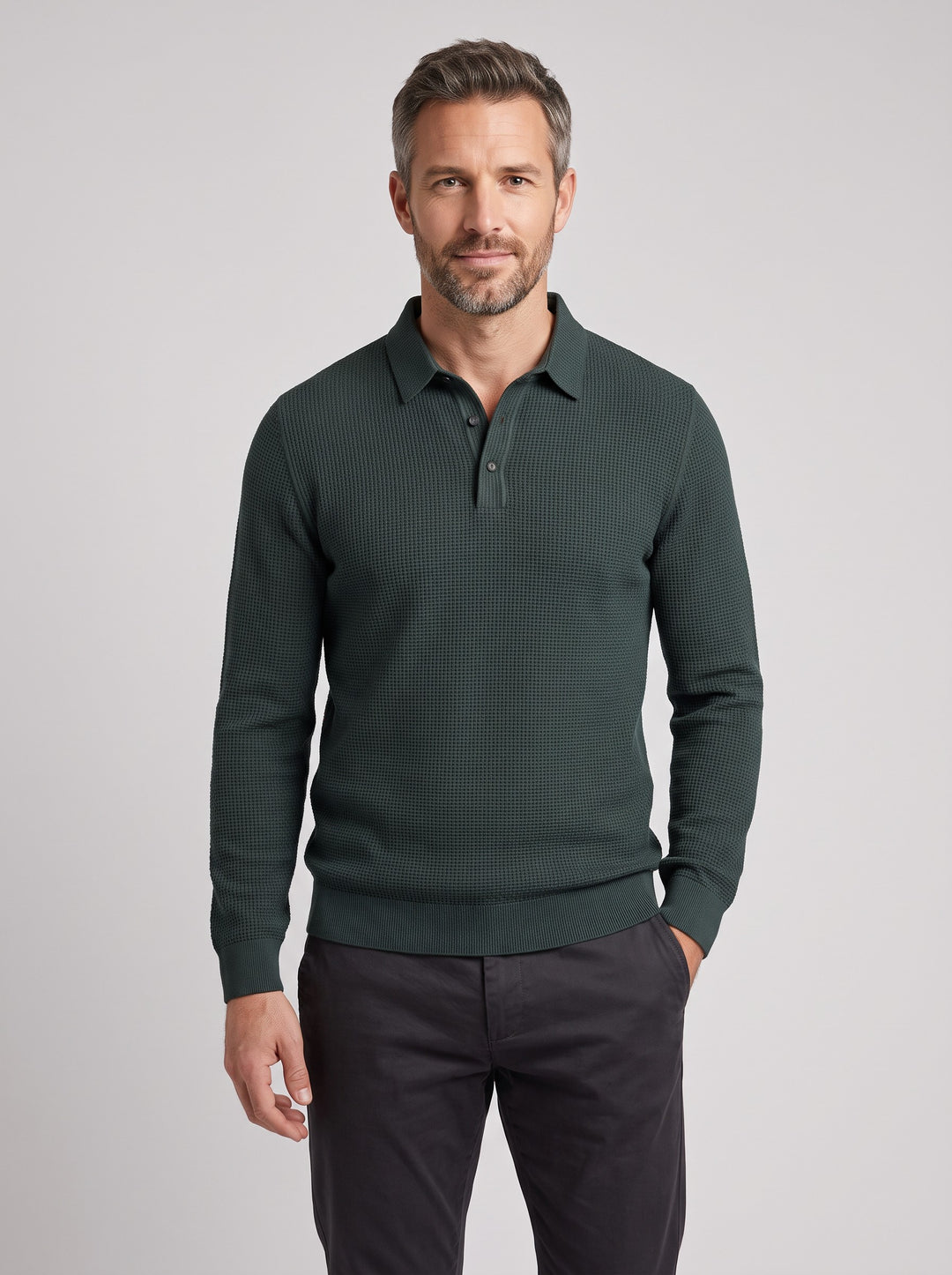 Men's Waffle Knit Polo Jumper in green