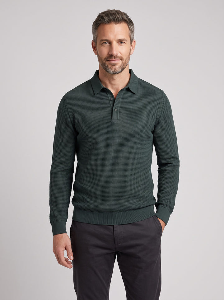Men's Waffle Knit Polo Jumper in green