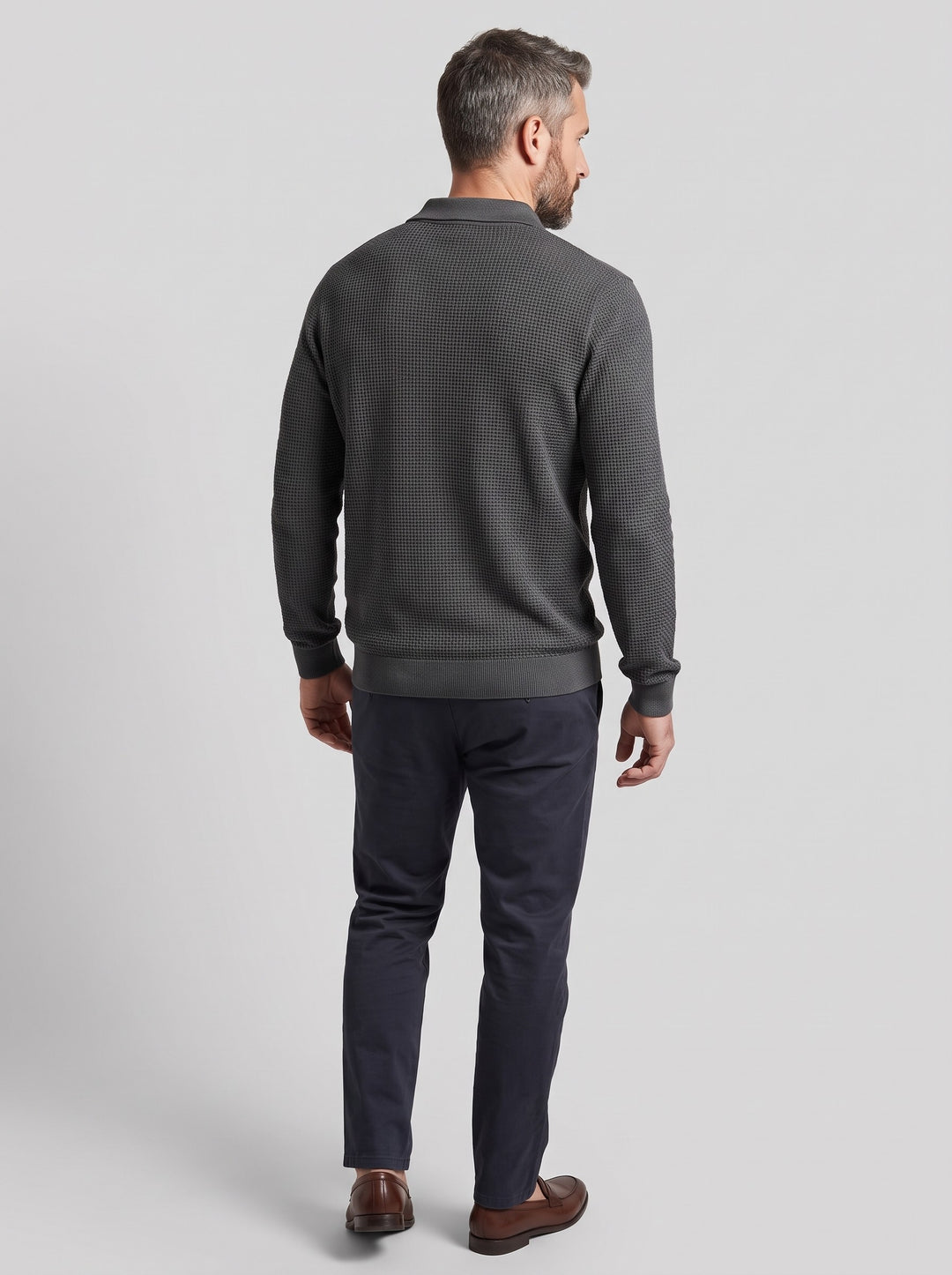 Men's Waffle Knit Polo Jumper in grey
