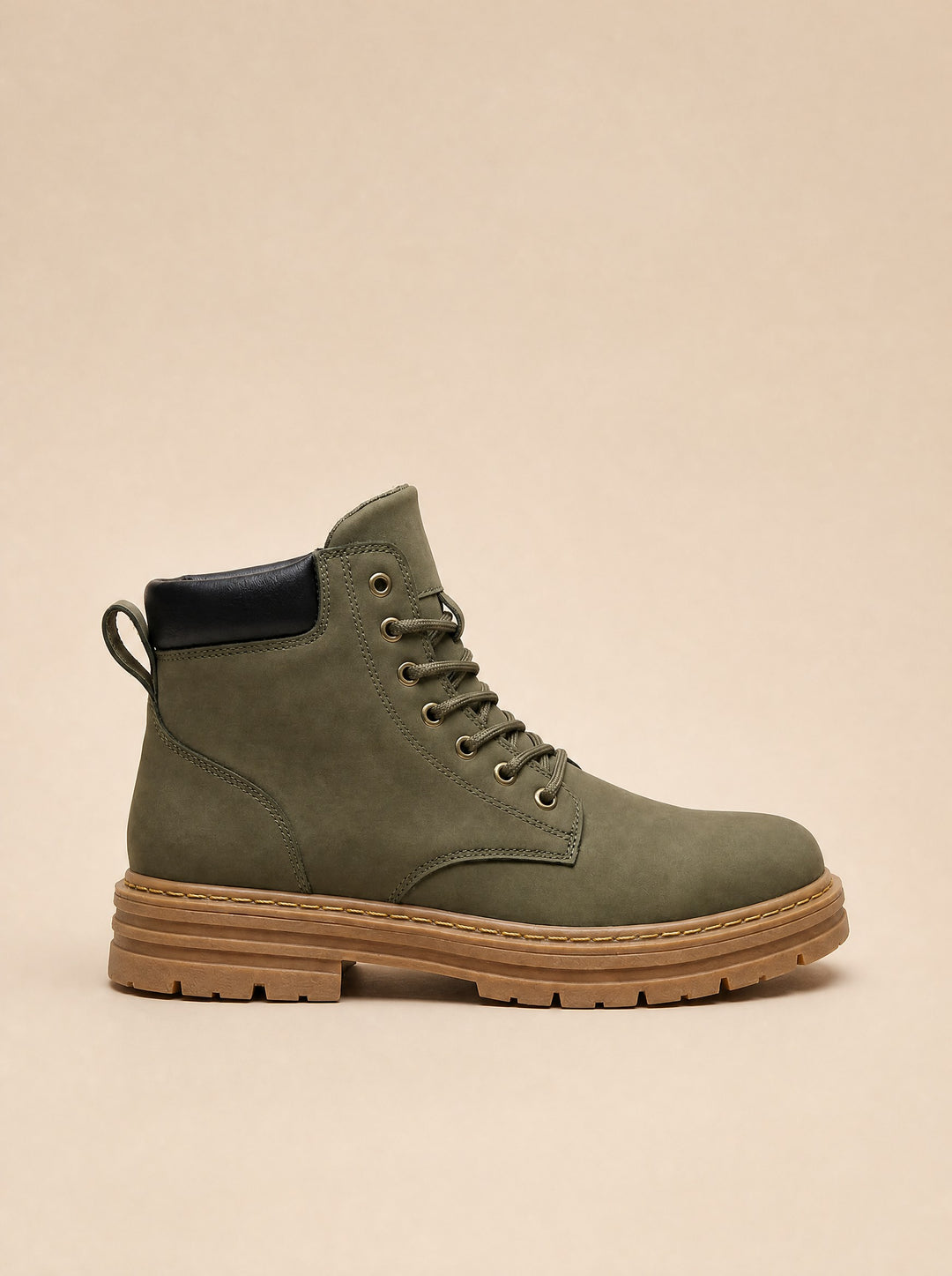 Men's Chunky Lace-Up Boots in olive green