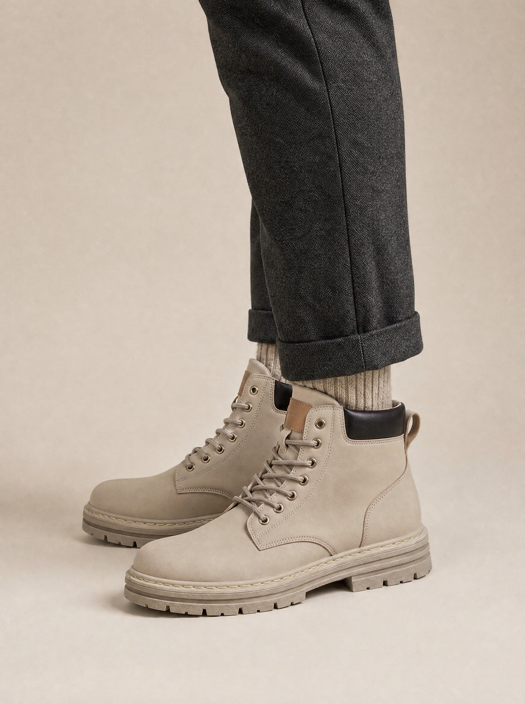 Men's Chunky Lace-Up Boots in stone