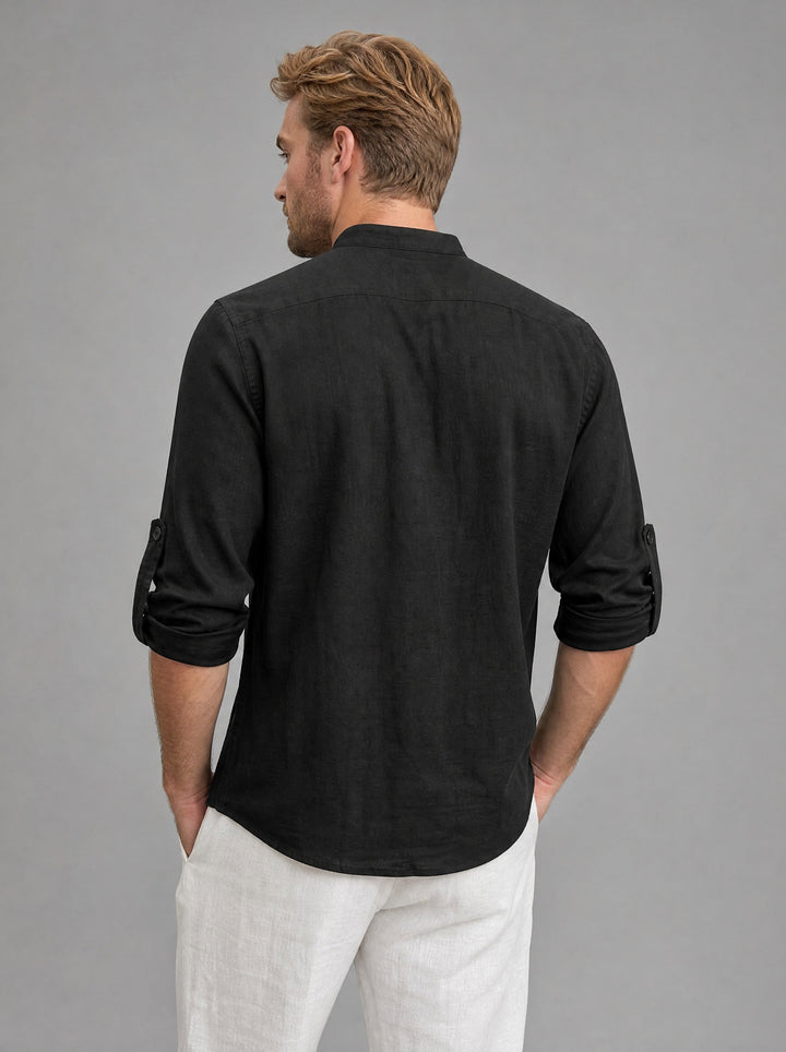 Men's Lace-Up Henley Shirt in black