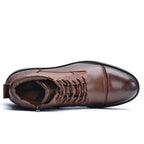 Men's lace-up ankle boots with side zipper and lug sole