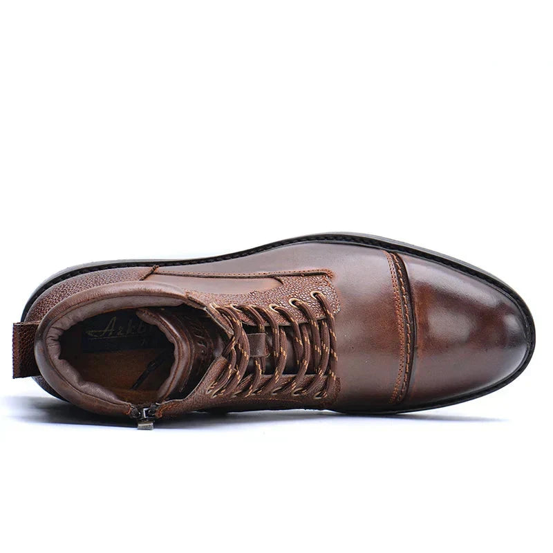 Men's lace-up ankle boots with side zipper and lug sole