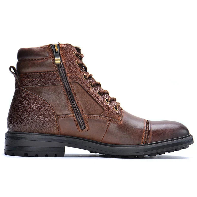 Men's lace-up ankle boots with side zipper and lug sole