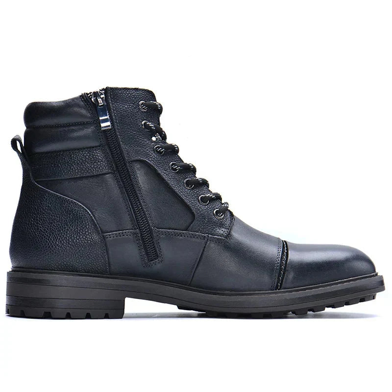 Men's lace-up ankle boots with side zipper and lug sole