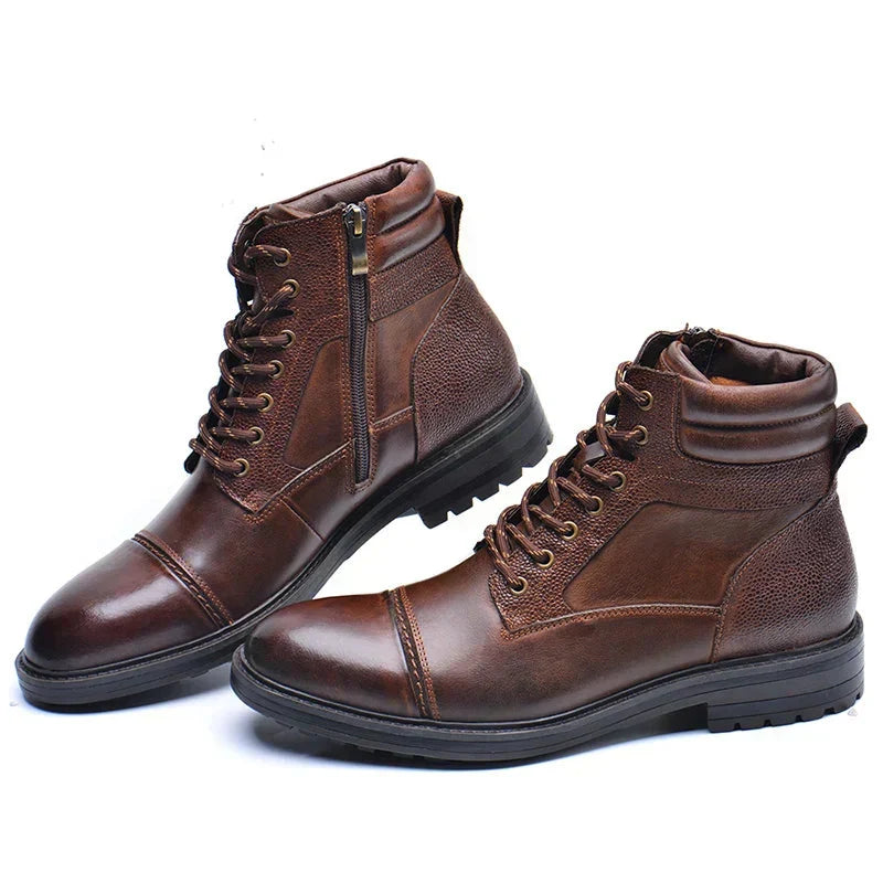 Men's lace-up ankle boots with side zipper and lug sole
