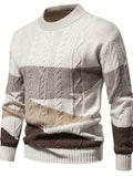 Men's long-sleeved colour block knitted jumper with crew neck and ribbed trims