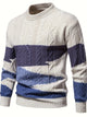 Men's long-sleeved colour block knitted jumper with crew neck and ribbed trims