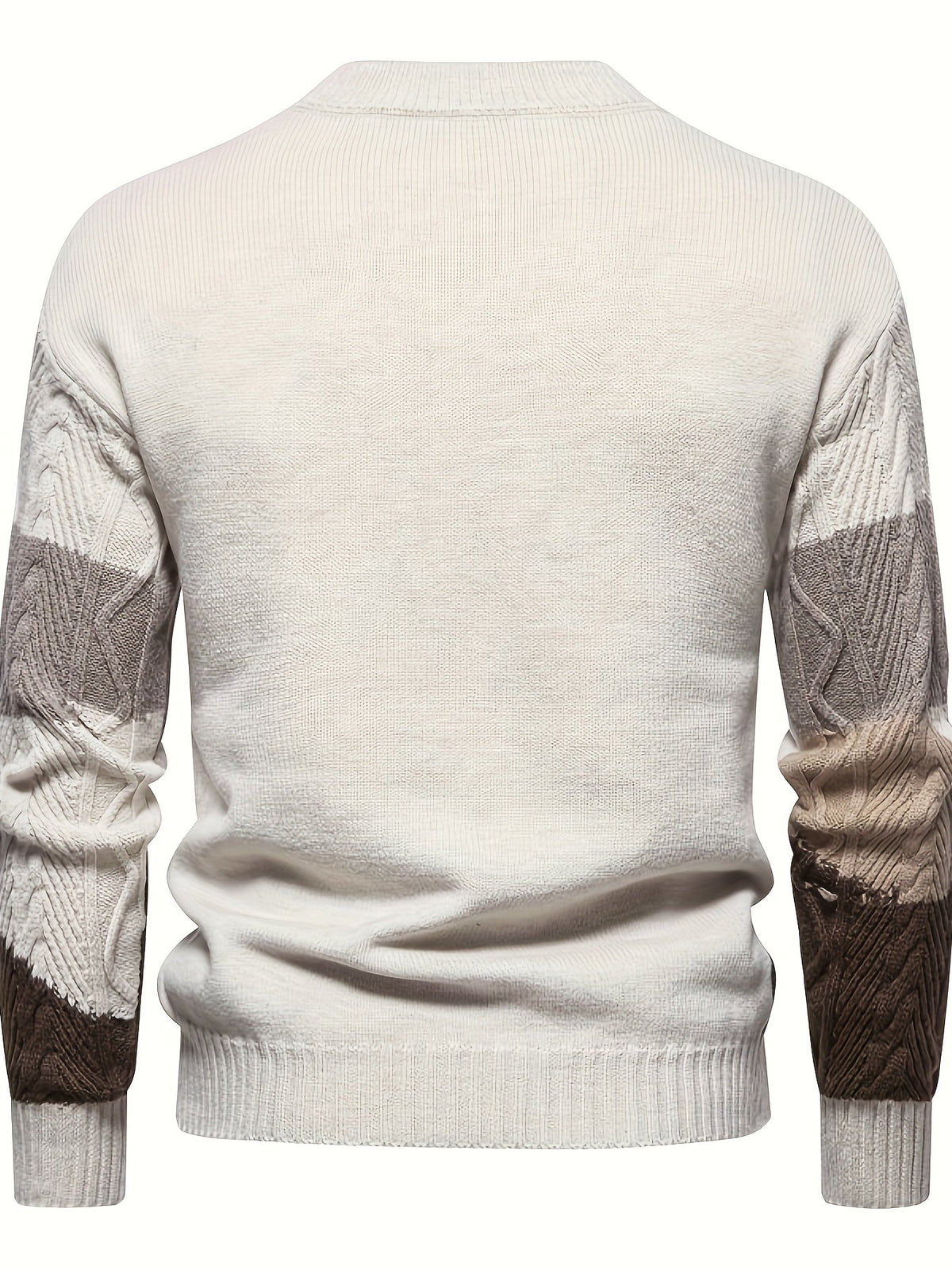 Men's long-sleeved colour block knitted jumper with crew neck and ribbed trims