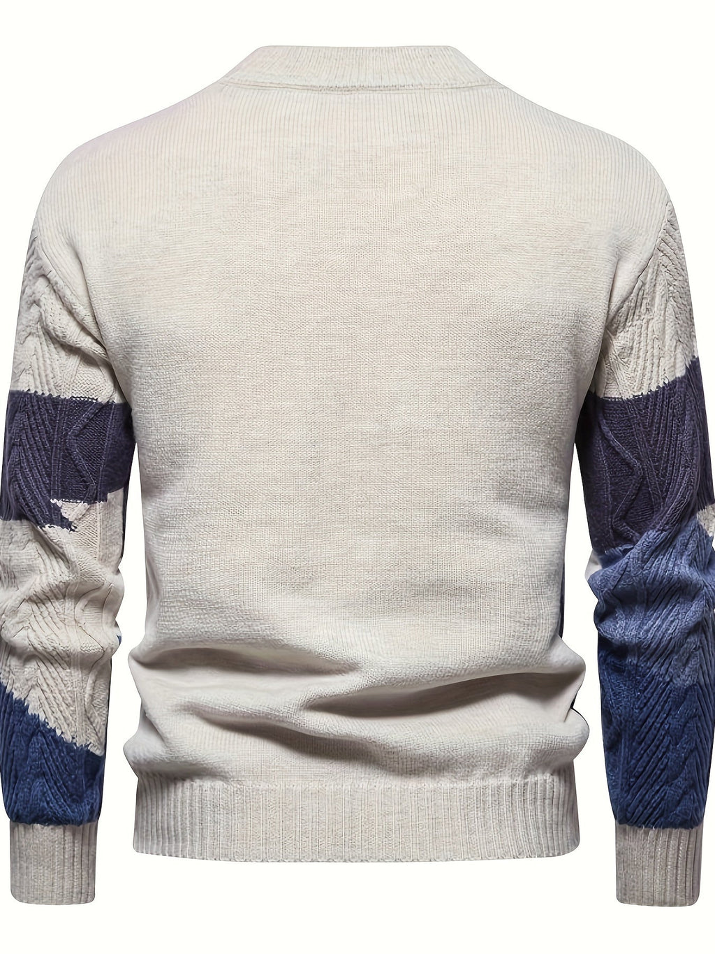Men's long-sleeved colour block knitted jumper with crew neck and ribbed trims