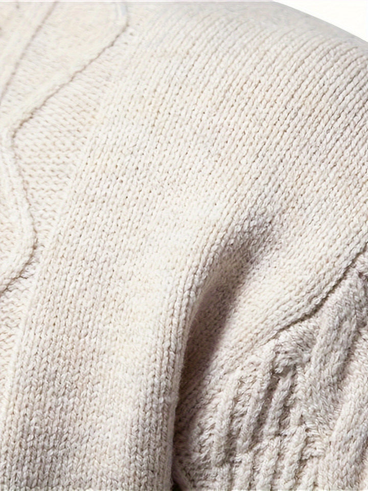 Men's long-sleeved colour block knitted jumper with crew neck and ribbed trims