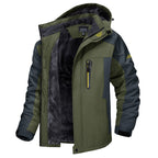 Men's hooded colour-block windbreaker jacket with zip front and fleece-look lining