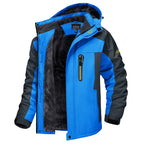 Men's hooded colour-block windbreaker jacket with zip front and fleece-look lining