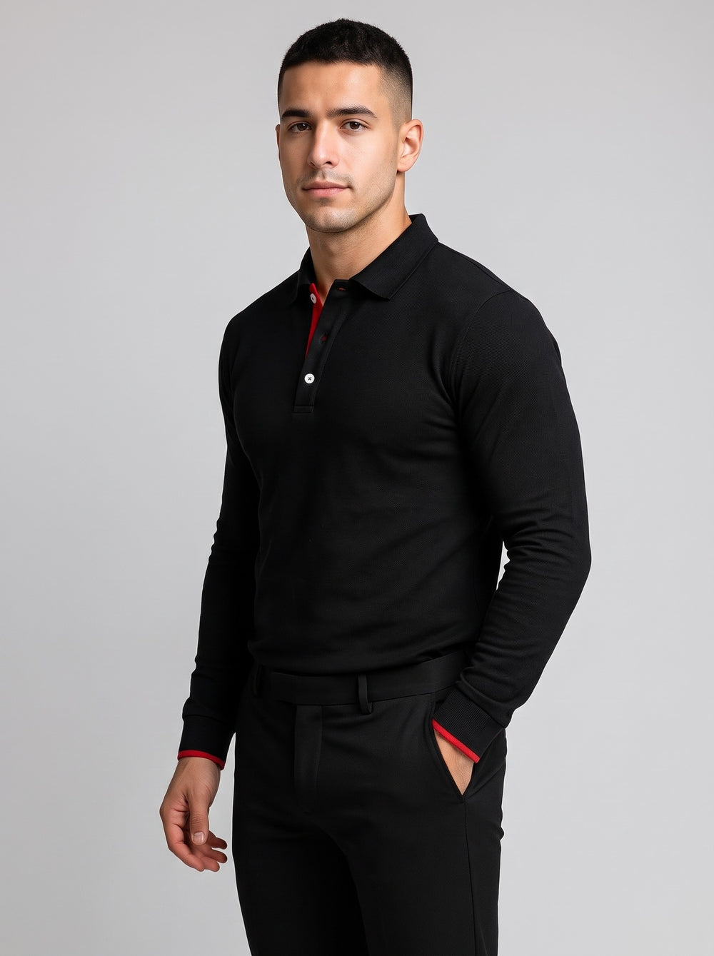 Men's Long Sleeve Piqué Polo Shirt in black