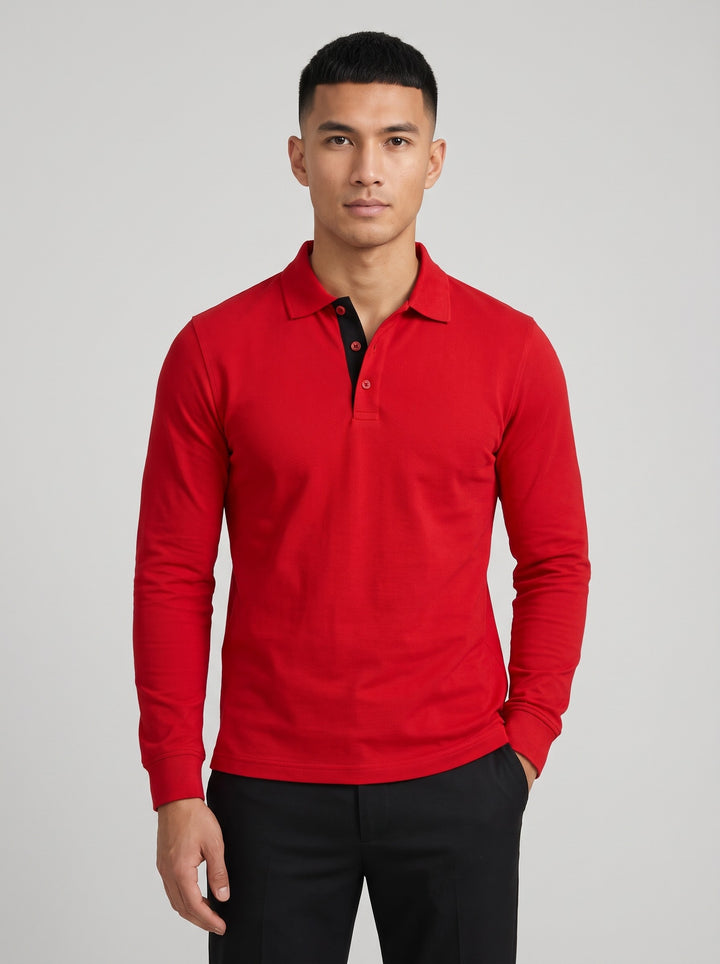 Men's Long Sleeve Piqué Polo Shirt in red