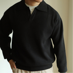 Men's long-sleeve textured polo sweater with collared V-neck