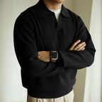 Men's long-sleeve textured polo sweater with collared V-neck
