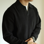 Men's long-sleeve textured polo sweater with collared V-neck