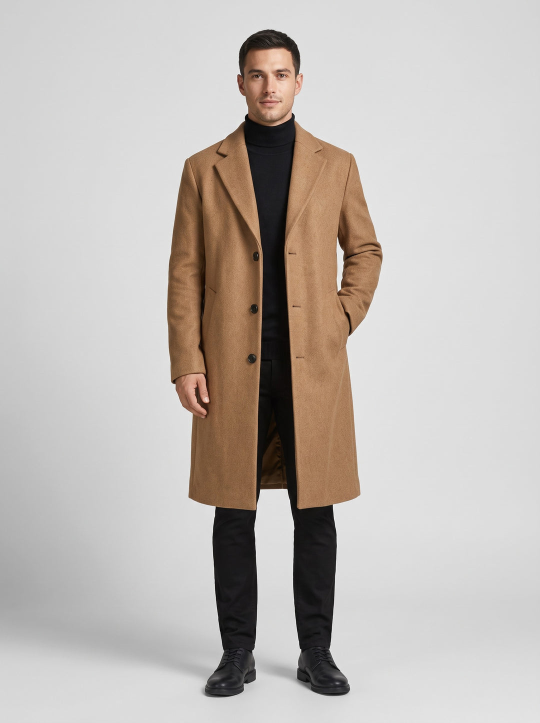 Men's Long Tailored Winter Overcoat in camel
