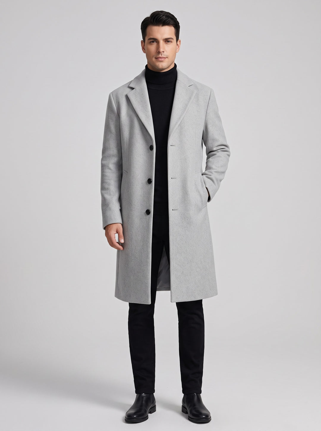 Men's Long Tailored Winter Overcoat in light grey