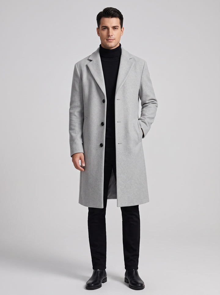 Men's Long Tailored Winter Overcoat in light grey