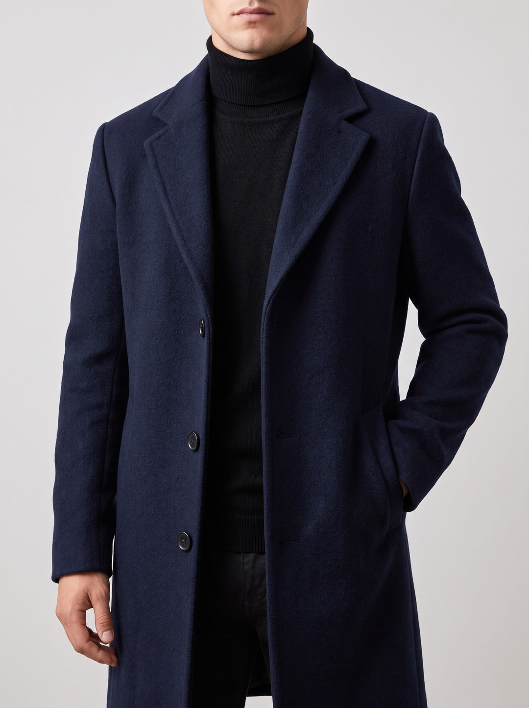 Men's Long Tailored Winter Overcoat in navy