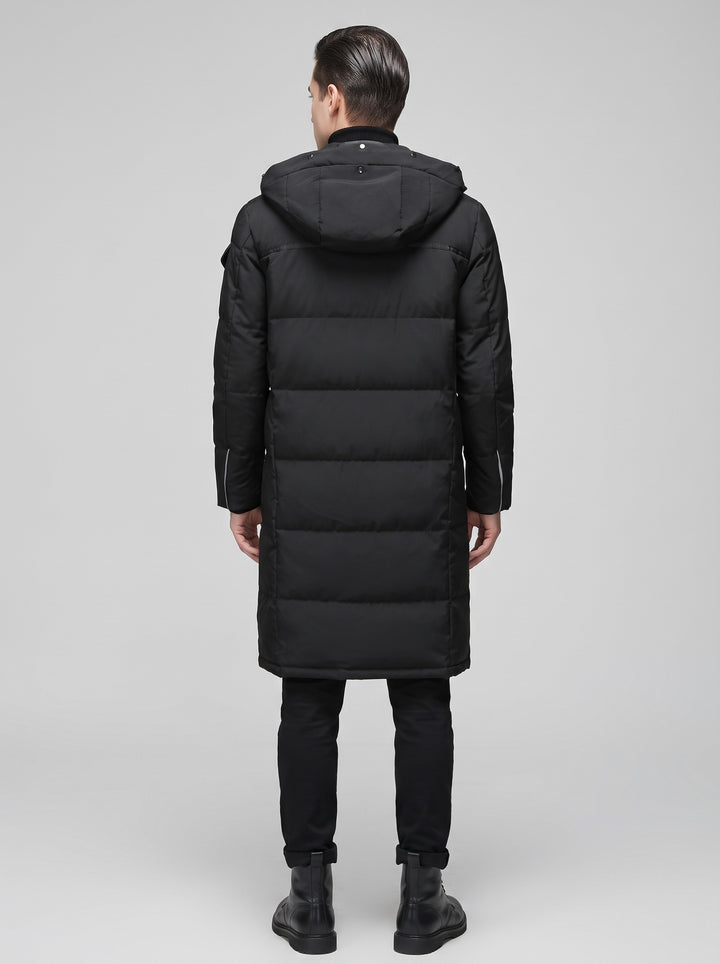Men's Longline Hooded Puffer Coat in black