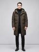 Men's Longline Hooded Puffer Coat in olive green