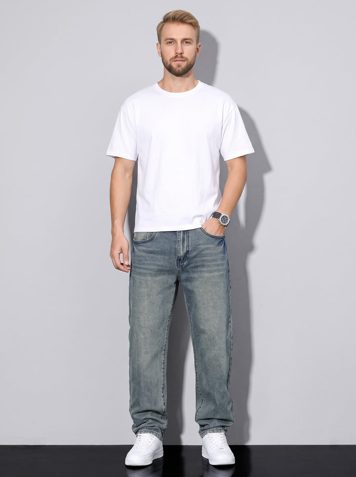 Men's Loose Fit Straight Leg Jeans in blue grey