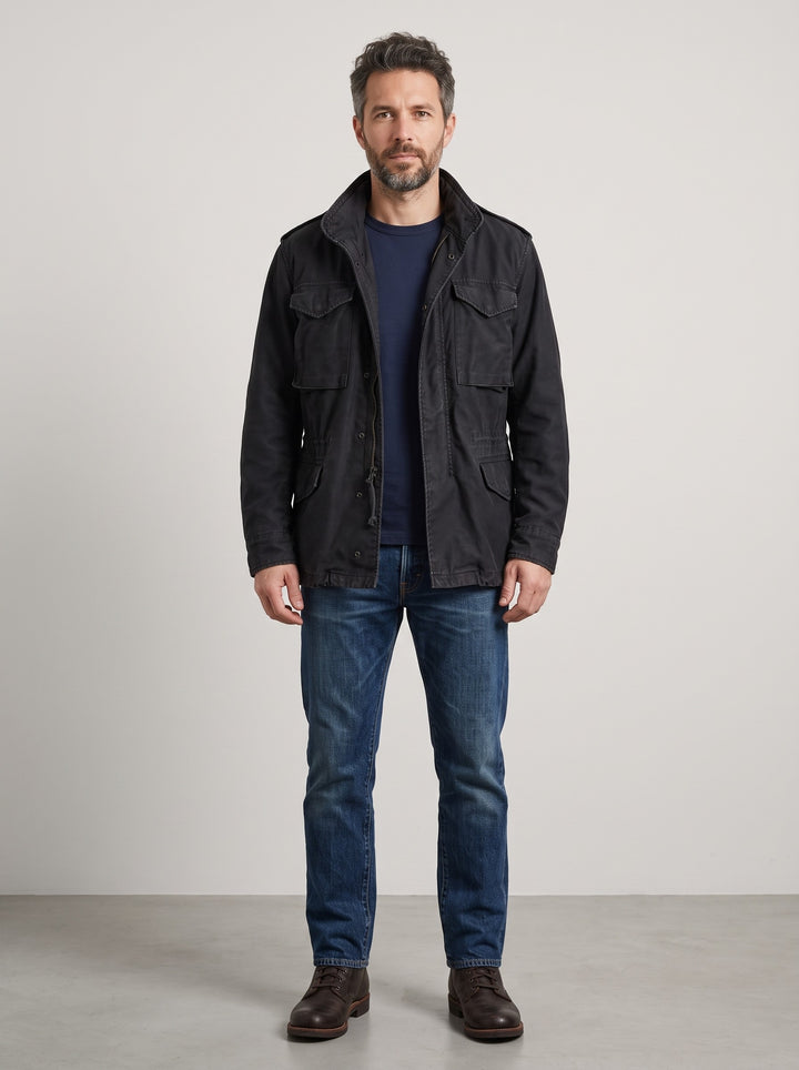 Men's Vintage Military Field Jacket in black