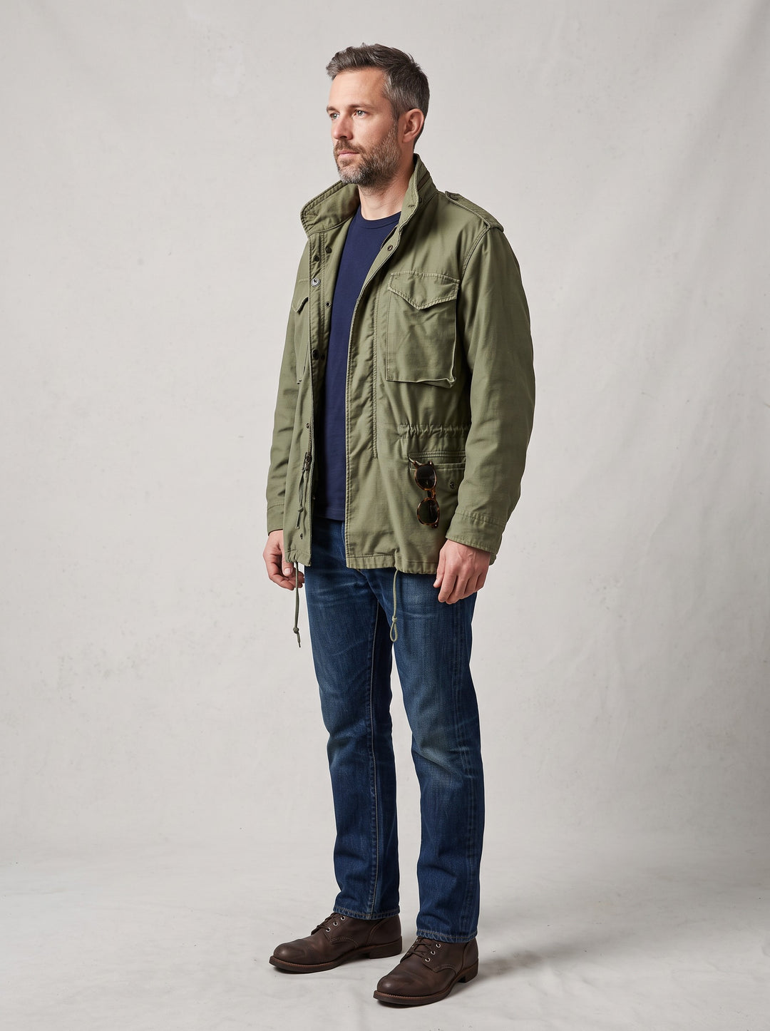 Men's Vintage Military Field Jacket in olive green