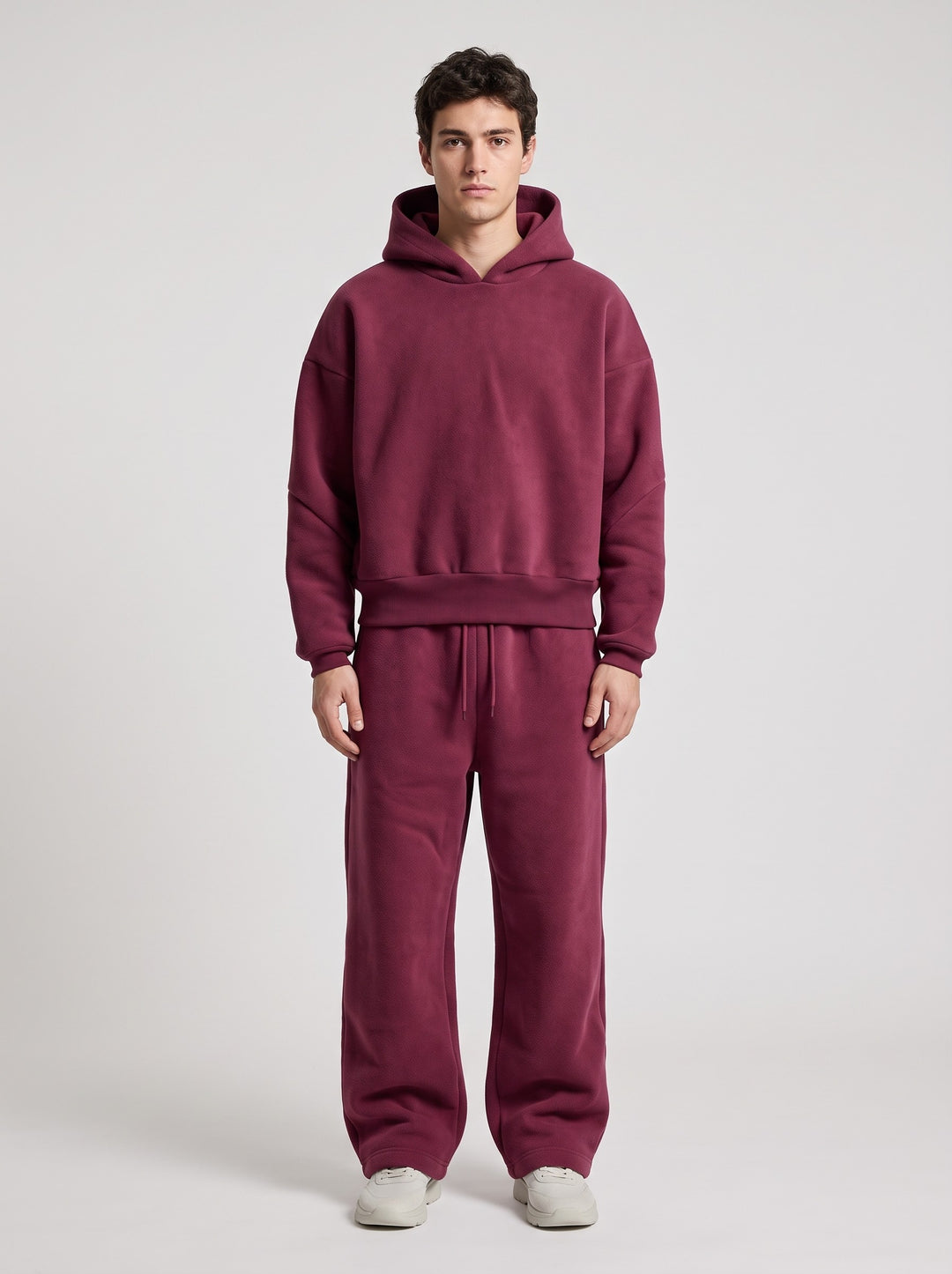 Men's Oversized Hoodie and Wide Leg Jogger Set in burgundy