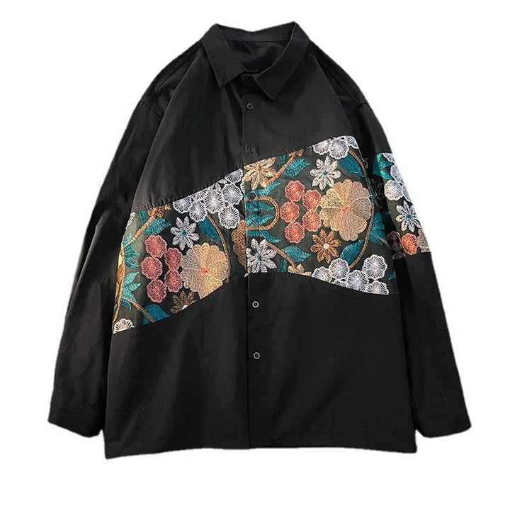 Men's Oversized Overshirt with Embroidered Floral Panel