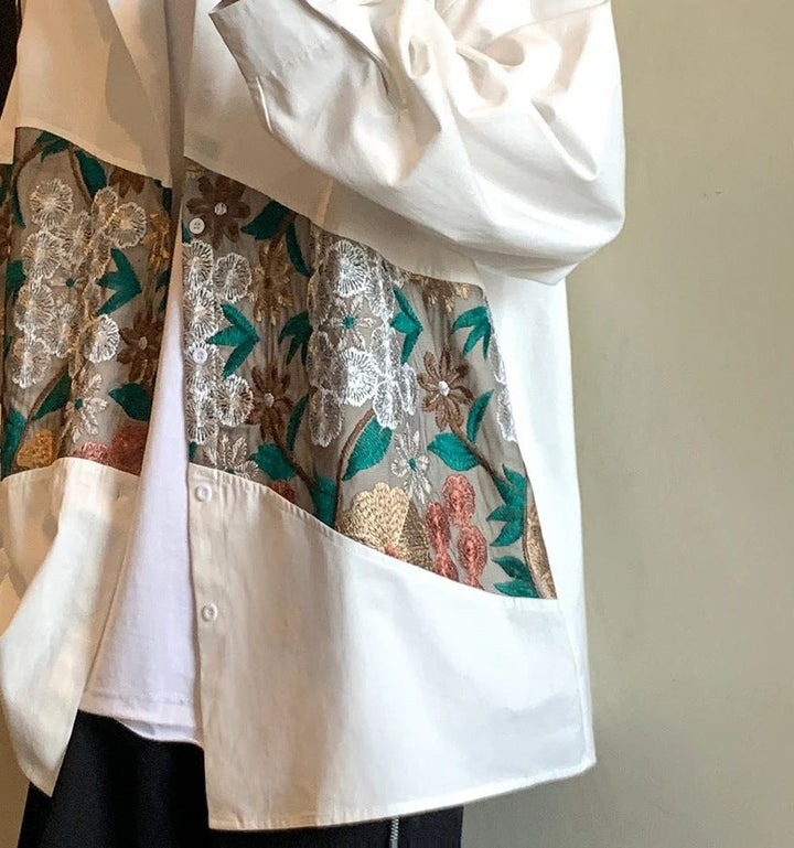 Men's Oversized Overshirt with Embroidered Floral Panel