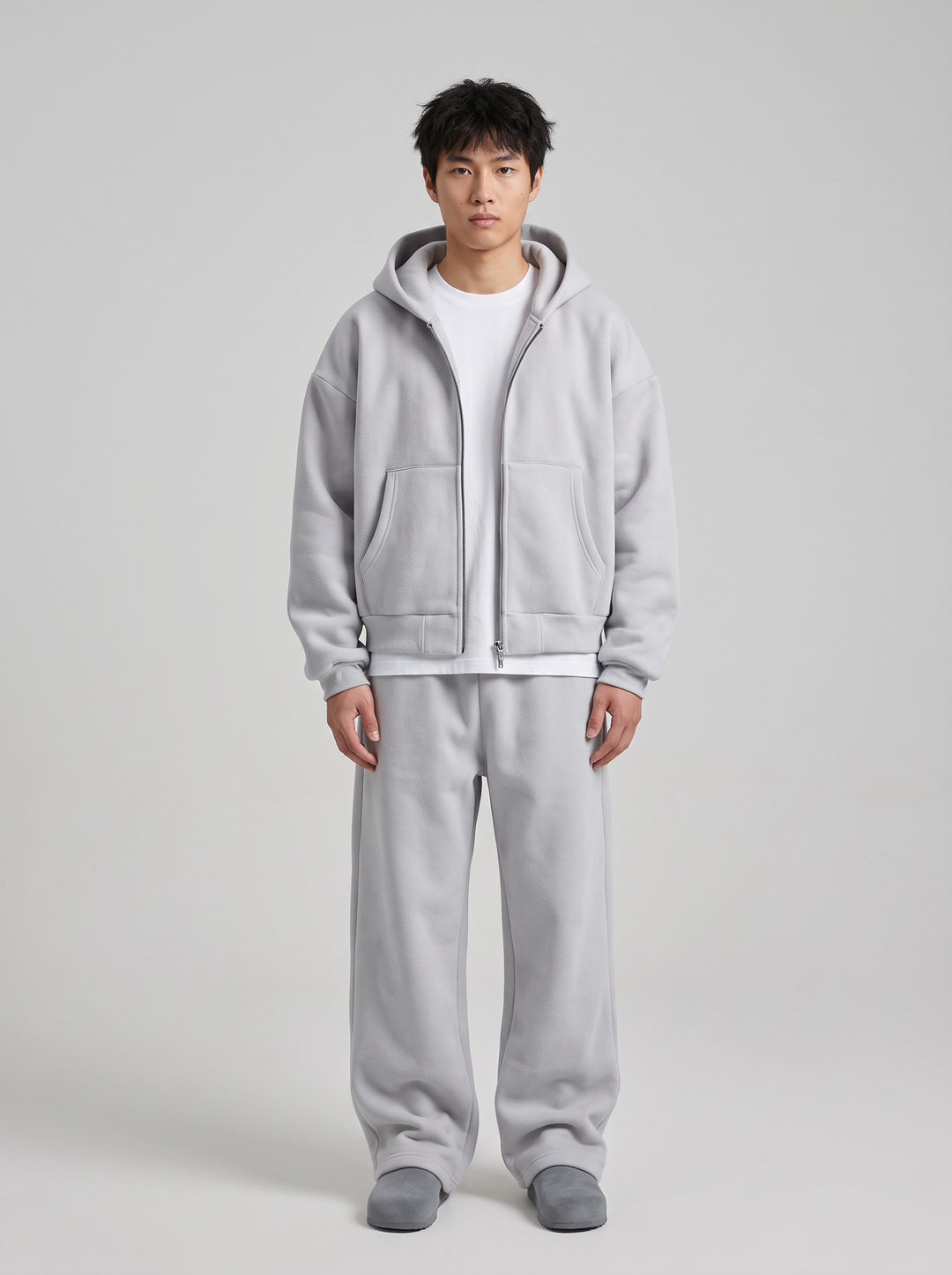 Men's Oversized Heavyweight Zip Hoodie Tracksuit in grey