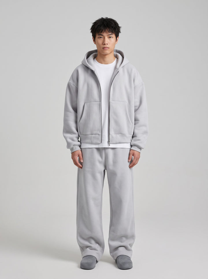 Men's Oversized Heavyweight Zip Hoodie Tracksuit in grey