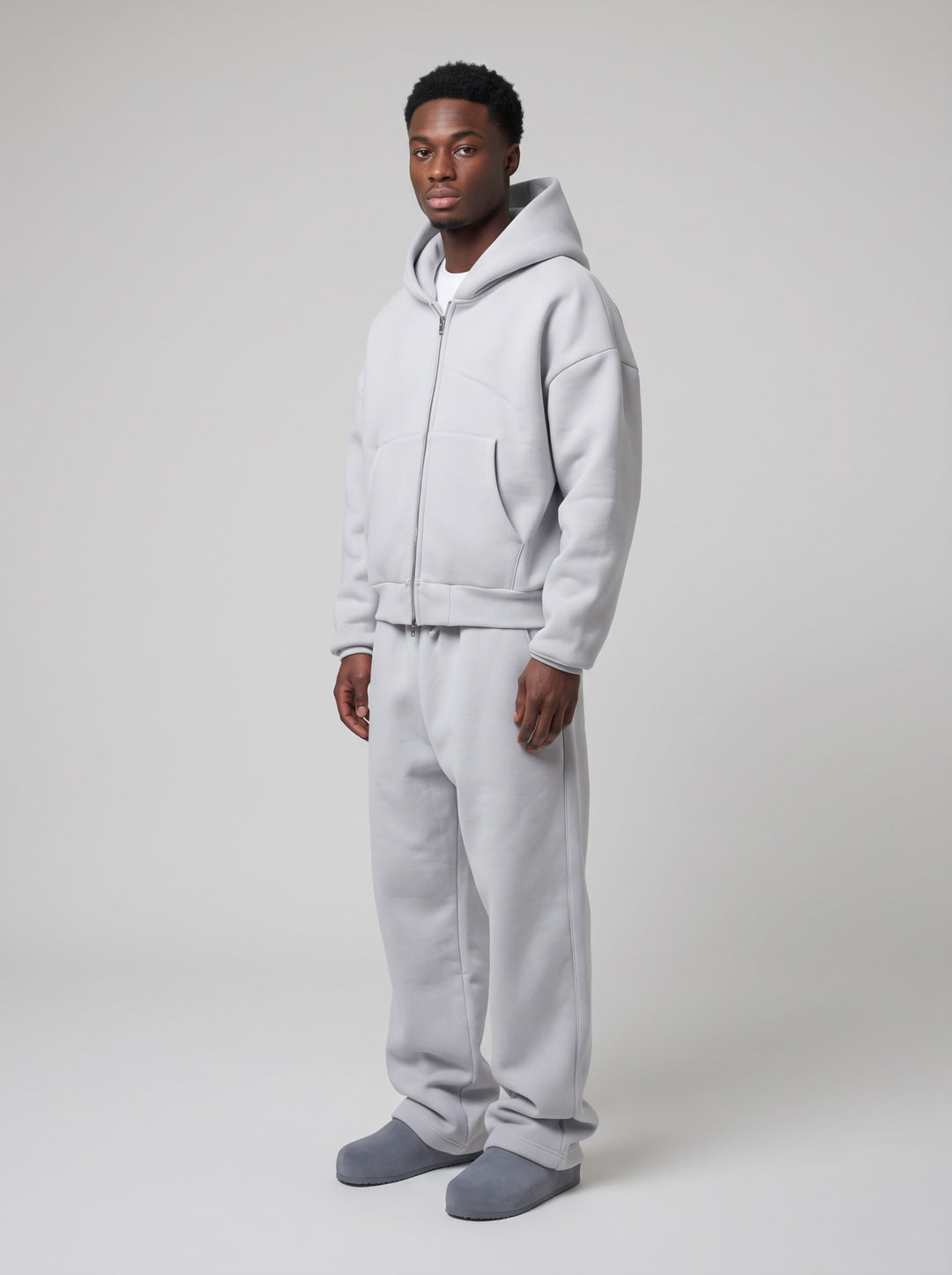 Men's Oversized Heavyweight Zip Hoodie Tracksuit in grey