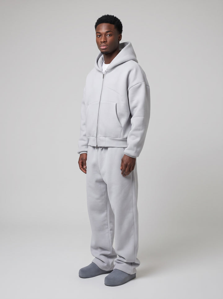 Men's Oversized Heavyweight Zip Hoodie Tracksuit in grey