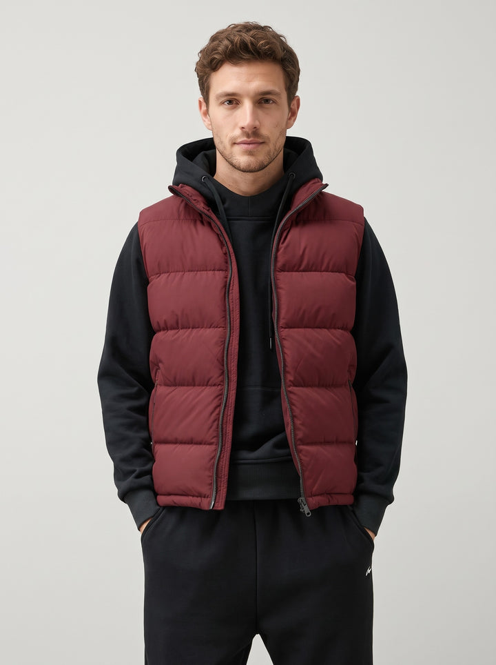 Men's Quilted Padded Gilet in burgundy