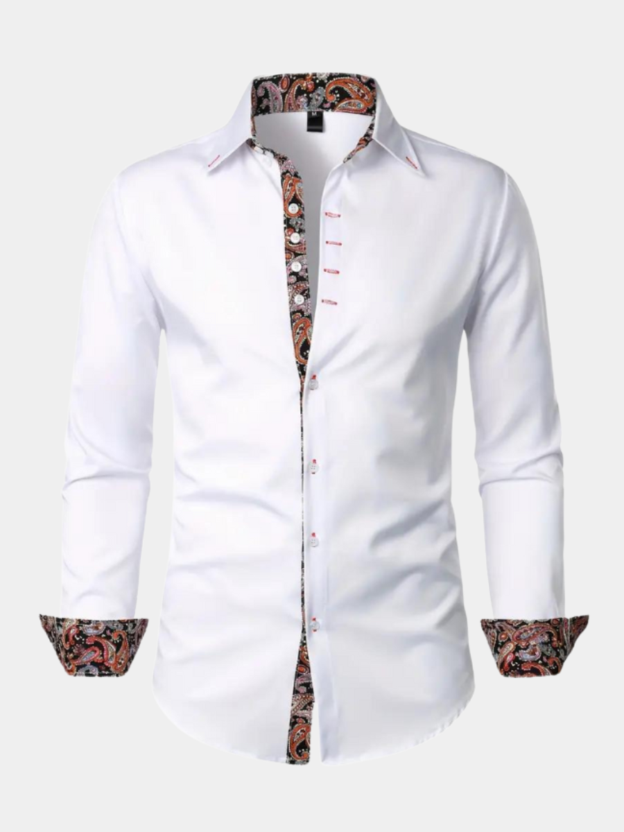 Men's Slim Fit Shirt with Paisley Contrast Trim