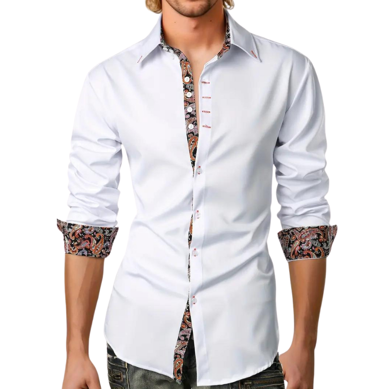 Men's Slim Fit Shirt with Paisley Contrast Trim
