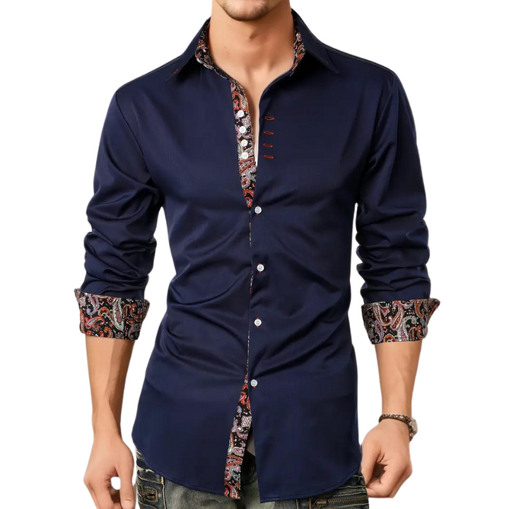 Men's Slim Fit Shirt with Paisley Contrast Trim