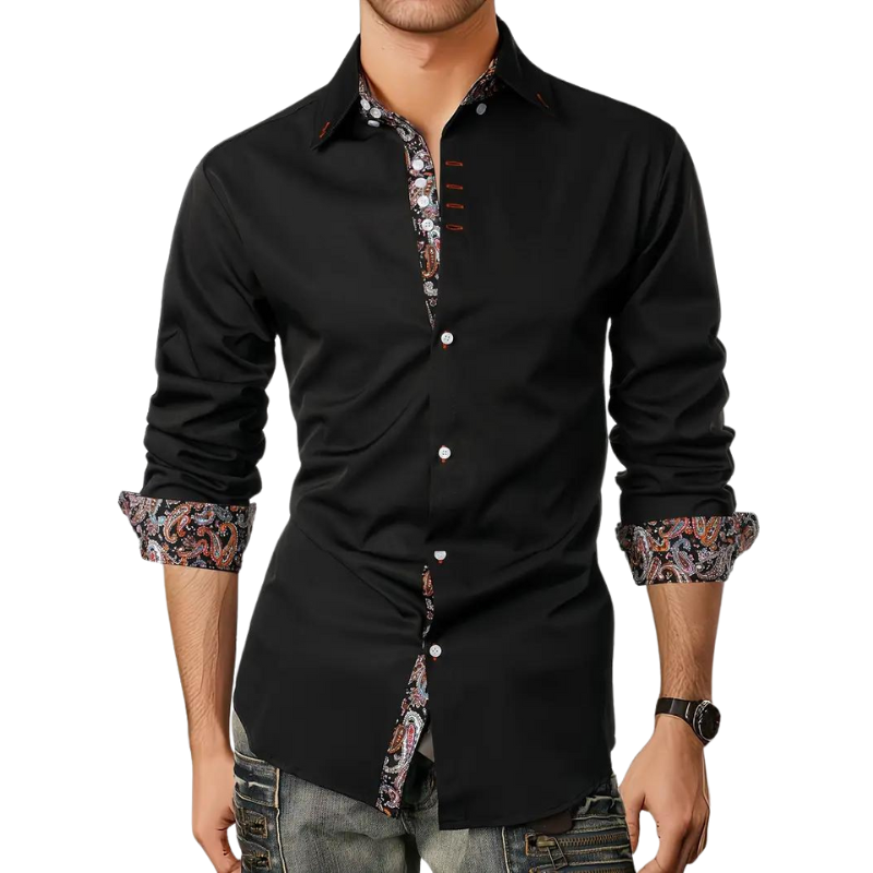 Men's Slim Fit Shirt with Paisley Contrast Trim