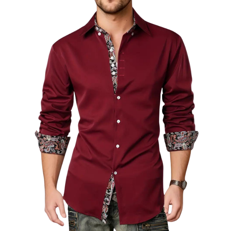 Men's Slim Fit Shirt with Paisley Contrast Trim