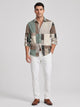 Men's Colour Block Patchwork Print Shirt in green