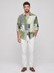 Men's Colour Block Patchwork Print Shirt in light green