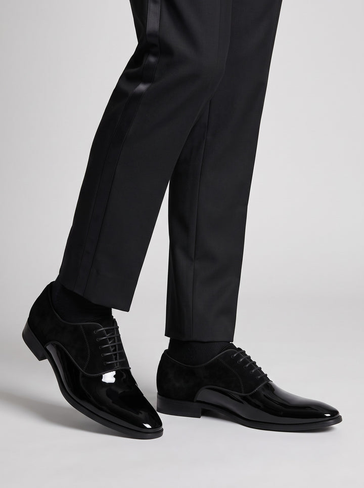 Men's Glossy Patent Lace-Up Wedding Shoes in black